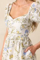 The Best Way White Floral Lemon Print Cotton Midi Dress
